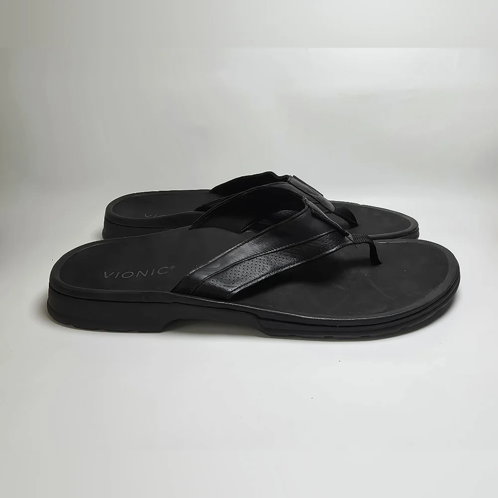 Vionic Wyatt Men's Black Leather Sandals Flip Flops Size 13